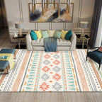 Multicolored Southwestern Carpet Polypropylene Stripes Printed Area Rug Non-Slip Backing Pet-Friendly Maintenance-Friendly Indoor Rug for Decor