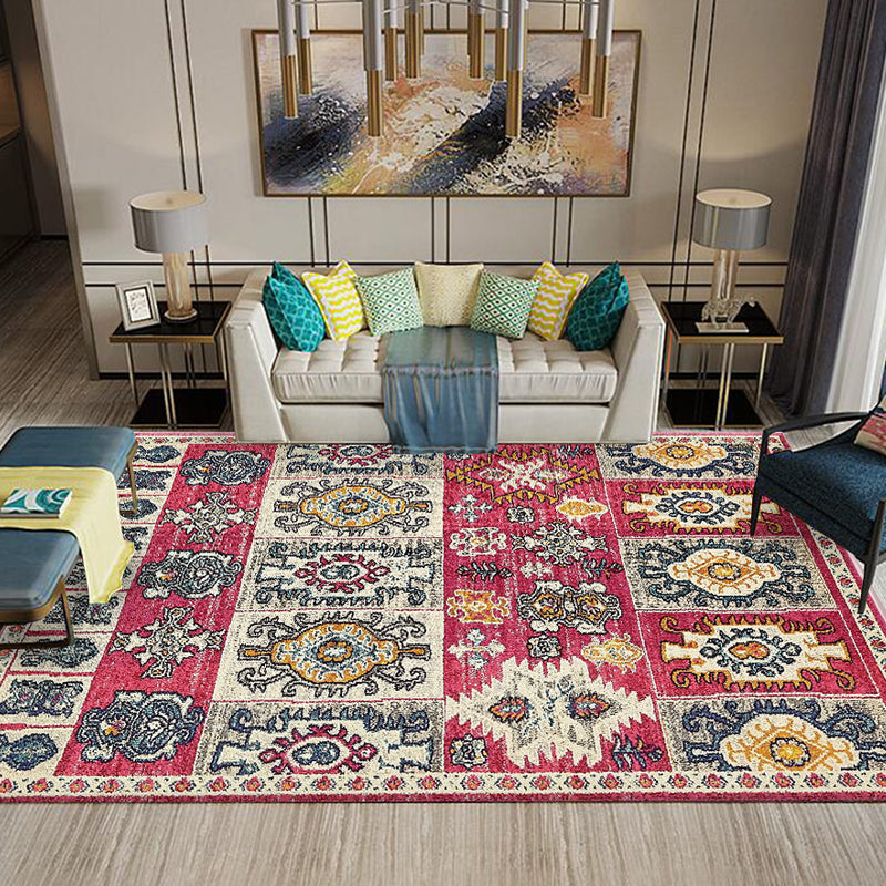 Multicolored Southwestern Carpet Polypropylene Stripes Printed Area Rug Non-Slip Backing Pet-Friendly Maintenance-Friendly Indoor Rug for Decor