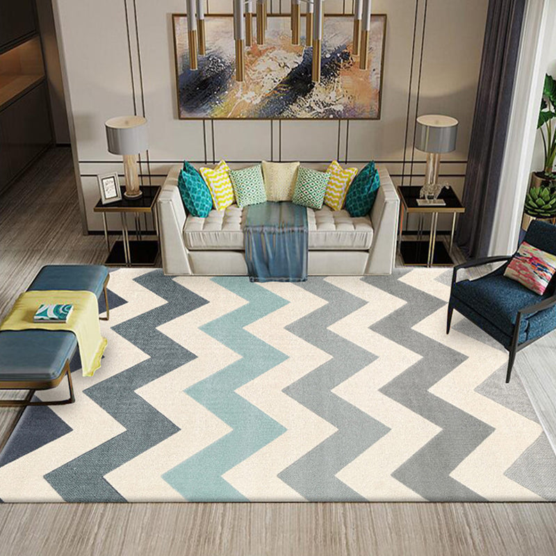 Multicolored Southwestern Carpet Polypropylene Stripes Printed Area Rug Non-Slip Backing Pet-Friendly Maintenance-Friendly Indoor Rug for Decor