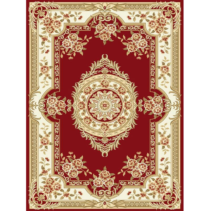 Antique Salon Carpet Multicolor Floral Pattern Carpet Polyester Non-Slip Backing Pet-Friendly Indoor Carpet