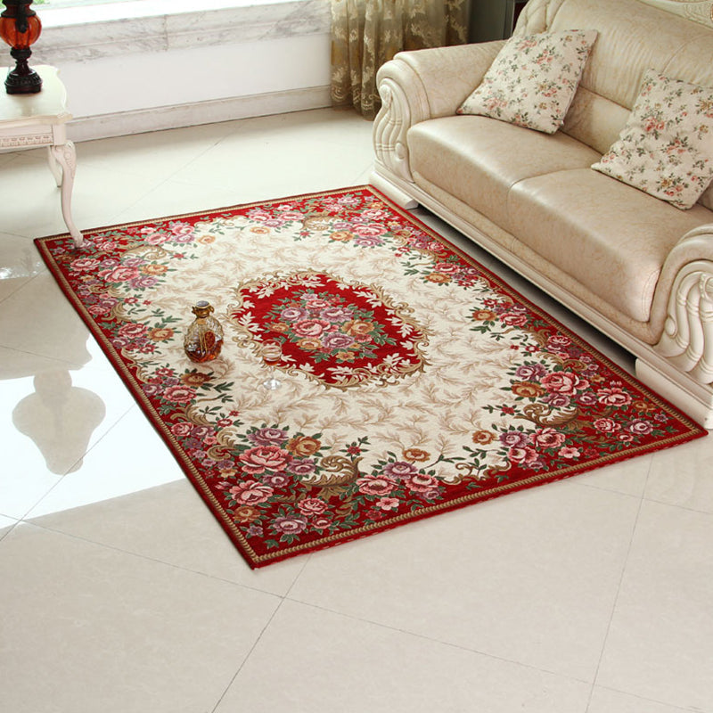 Multicolored Retro Rug Synthetic Floral Pattern Area Rug non-slip backing Stain-resistant Washable Rug for the Living Room