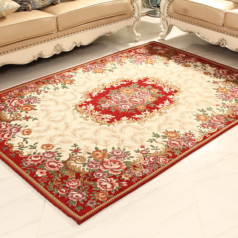 Multicolored Retro Rug Synthetic Floral Pattern Area Rug non-slip backing Stain-resistant Washable Rug for the Living Room
