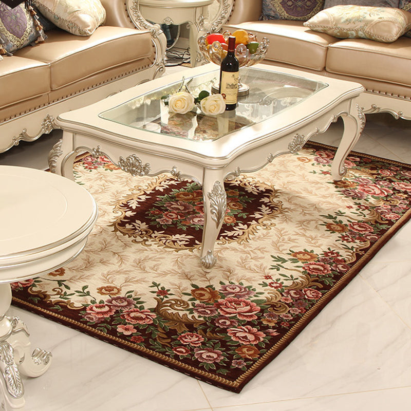 Multicolored Retro Rug Synthetic Floral Pattern Area Rug non-slip backing Stain-resistant Washable Rug for the Living Room