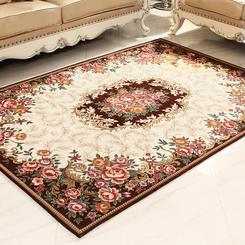Multicolored Retro Rug Synthetic Floral Pattern Area Rug non-slip backing Stain-resistant Washable Rug for the Living Room