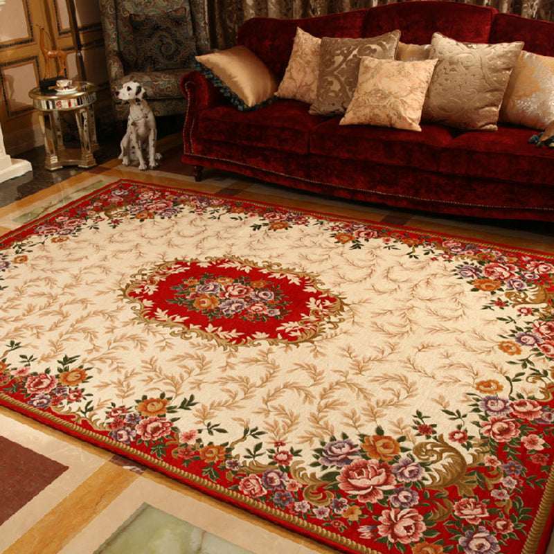 Multicolored Retro Rug Synthetic Floral Pattern Area Rug non-slip backing Stain-resistant Washable Rug for the Living Room