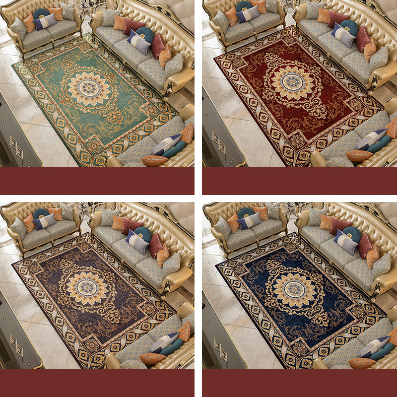 Shabby Chic Floral Rug Multicolored Synthetic Rug With Non-Slip Back Stain Resistant Washable Rug for Living Room