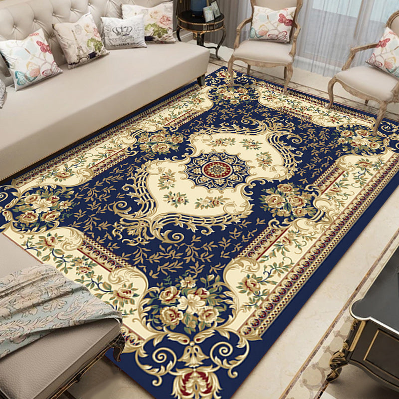 Shabby Chic Living Room Rug Multicolored Floral Pattern Polyester Non-Slip Backing Washable Area Rug