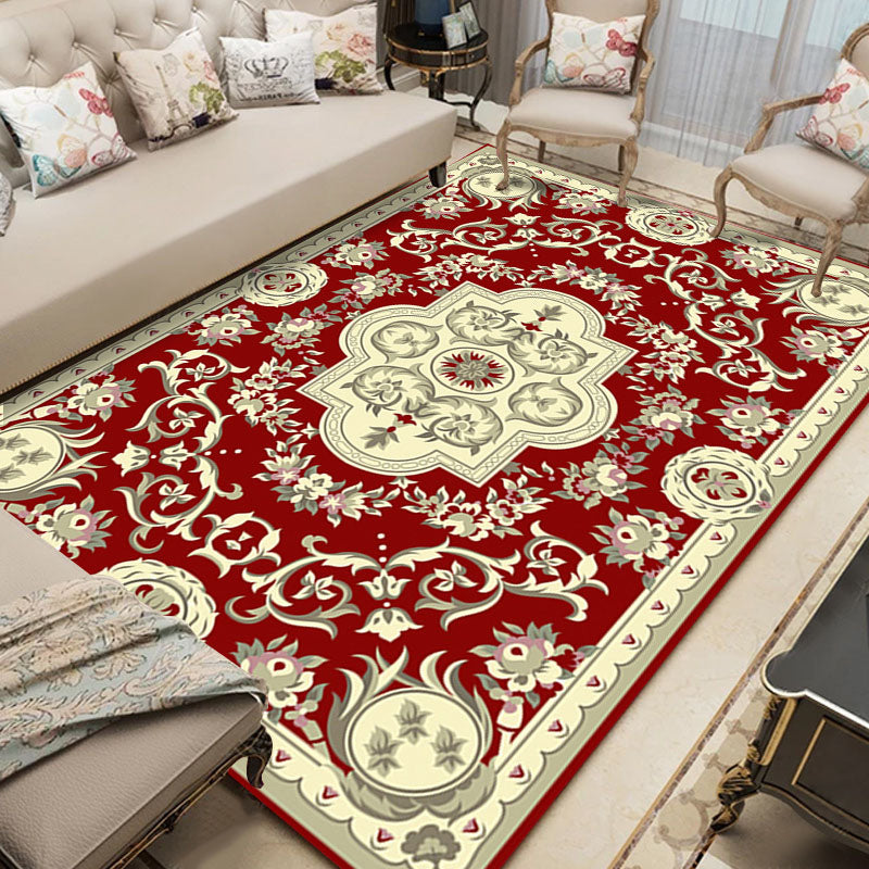 Shabby Chic Living Room Rug Multicolored Floral Pattern Polyester Non-Slip Backing Washable Area Rug