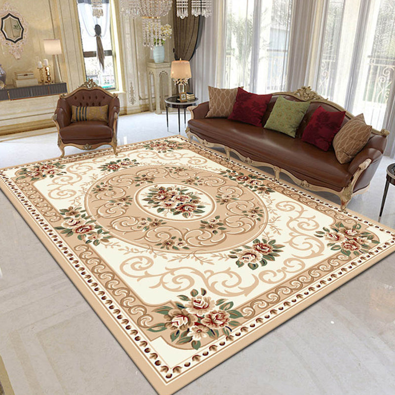 Shabby Chic Living Room Rug Multicolored Floral Pattern Polyester Non-Slip Backing Washable Area Rug