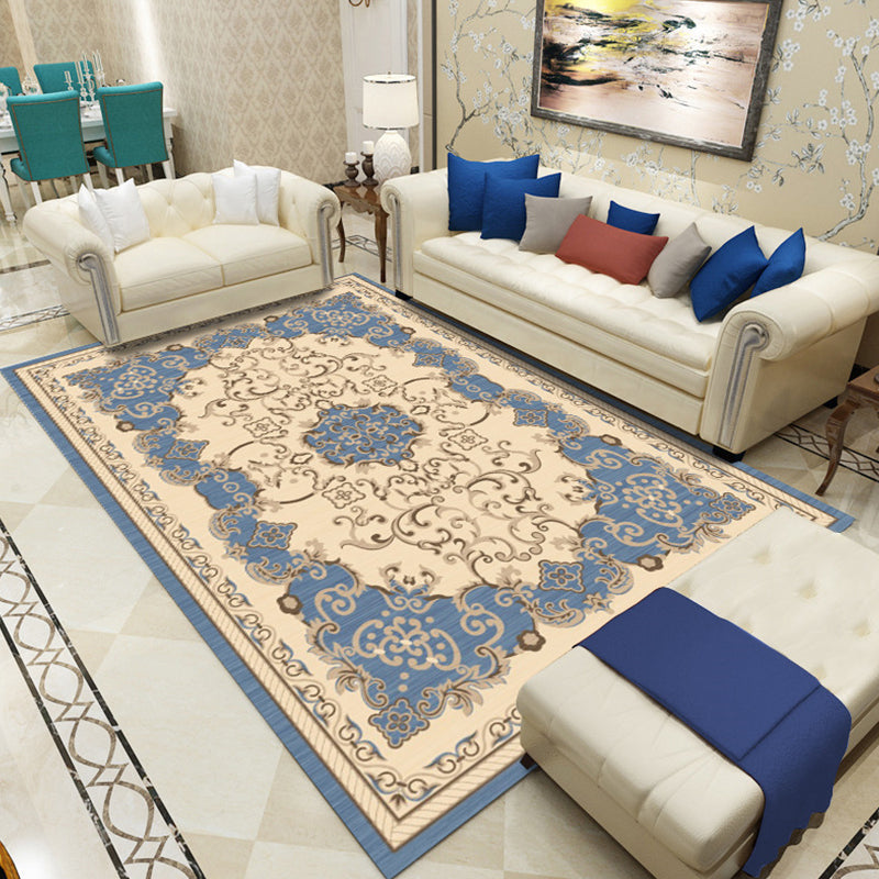 Retro Living Room Carpet Multicolor Flower Pattern Berber Carpet Polyester Non-Slip Backing Pet-Friendly Carpet