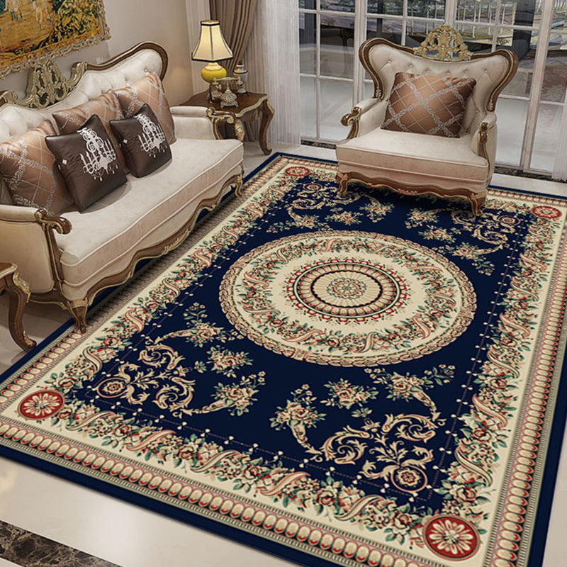 Retro Living Room Carpet Multicolor Flower Pattern Berber Carpet Polyester Non-Slip Backing Pet-Friendly Carpet