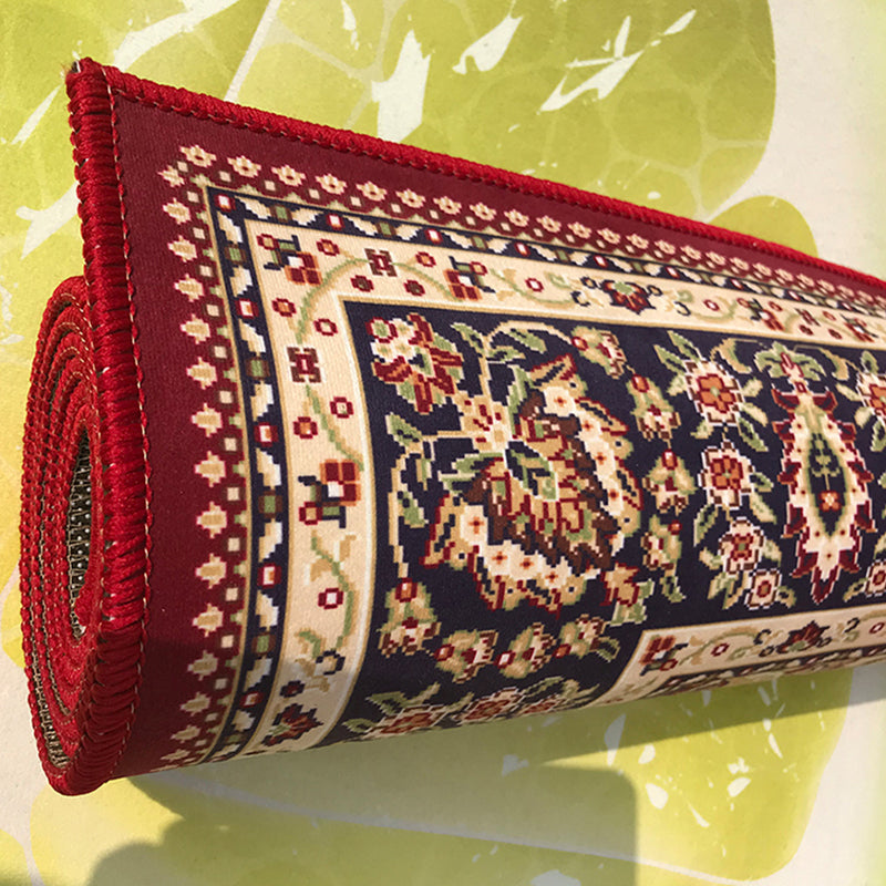 Retro Living Room Carpet Multicolor Flower Pattern Berber Carpet Polyester Non-Slip Backing Pet-Friendly Carpet