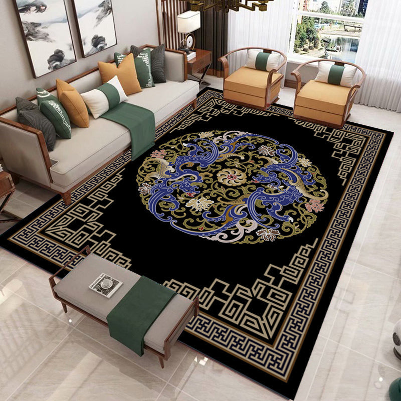 Retro Living Room Carpet Multicolor Plant Pattern Area Rug Cotton Blend Non-Slip Backing Pet-Friendly Indoor Rug