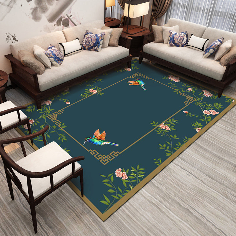 Retro Living Room Carpet Multicolor Plant Pattern Area Rug Cotton Blend Non-Slip Backing Pet-Friendly Indoor Rug