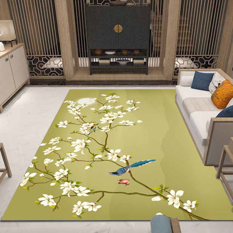 Retro Living Room Carpet Multicolor Plant Pattern Area Rug Cotton Blend Non-Slip Backing Pet-Friendly Indoor Rug