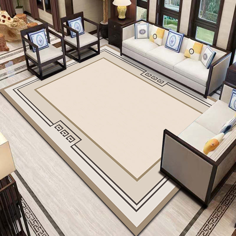 Multicolor Living Room Rug Asian Geometric Print Indoor Carpet Polyester Non-Slip Backing Stain Resistant Area Rug