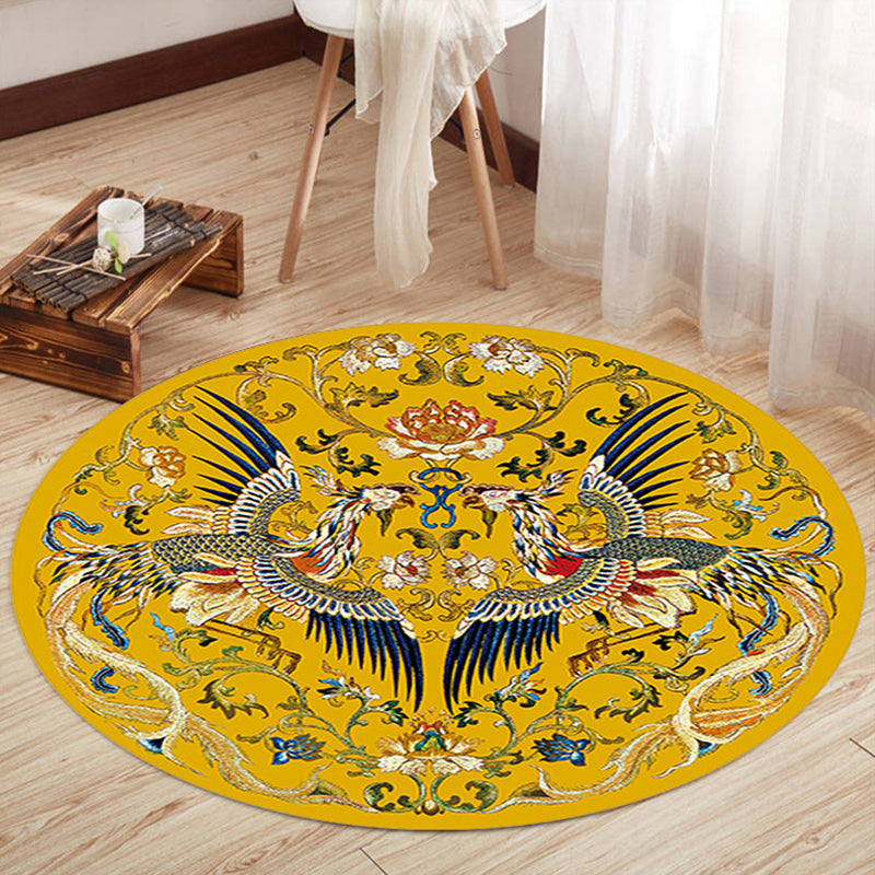 Oriental Living Room Rug Multicolored Floral Printed Indoor Mat Polypropylene Non-Slip Washable Easy Care Mat