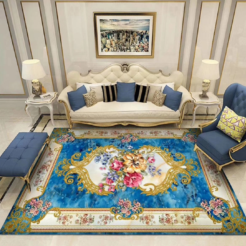 Chinoiserie Flower Rug Multicolor Polypropylene Area Rug Non-Slip Back Pet-Friendly Easy Care Indoor Rug for Living Room