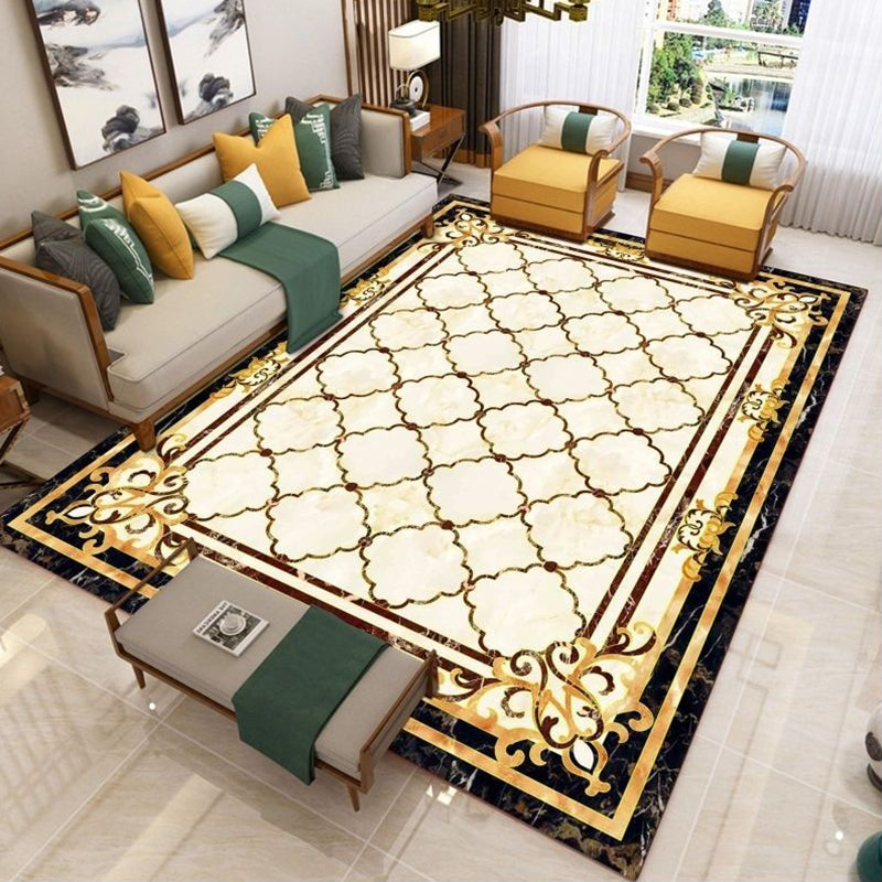 Nostalgia Living Room Rug Multi Color Flower Print Area Rug Synthetic Non-Slip Backing Easy Care Indoor Rug