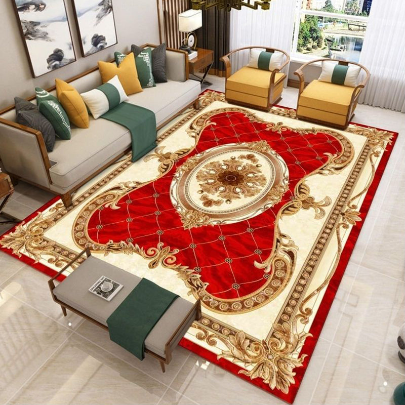 Nostalgia Living Room Rug Multi Color Flower Print Area Rug Synthetic Non-Slip Backing Easy Care Indoor Rug