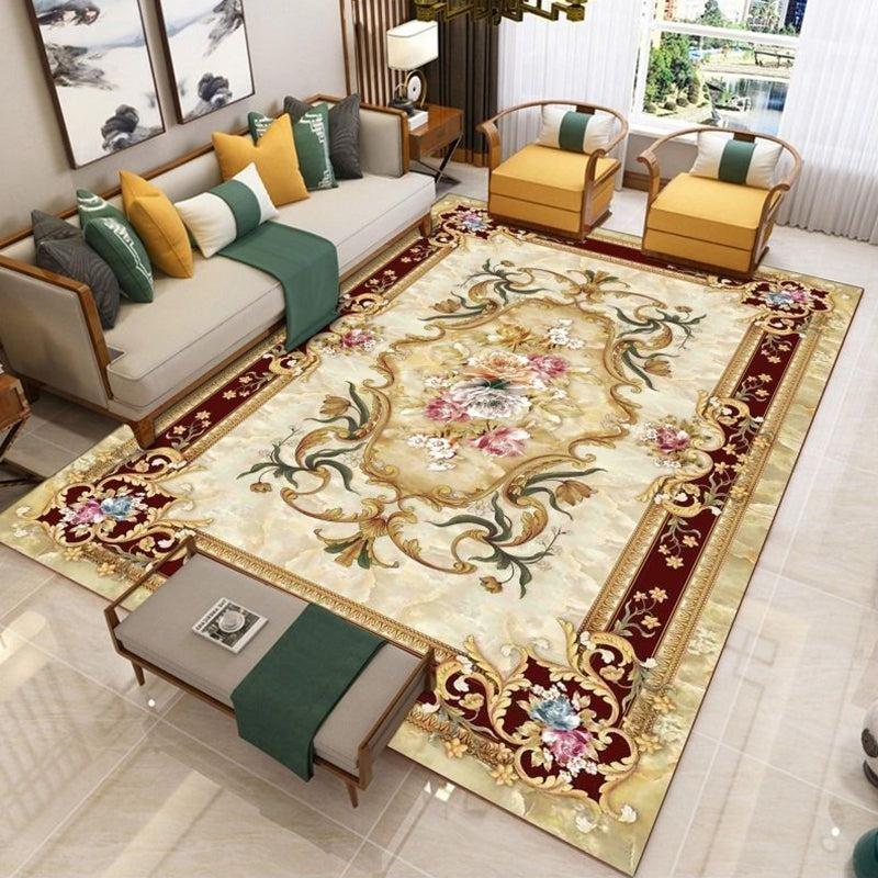 Nostalgia Living Room Rug Multi Color Flower Print Area Rug Synthetic Non-Slip Backing Easy Care Indoor Rug