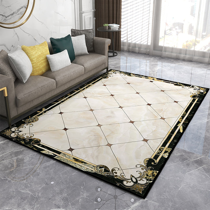 Formal Living Room Rug Multicolor Geometric Pattern Area Rug Leather Non-Slip Backing Pet Friendly Easy Care Rug