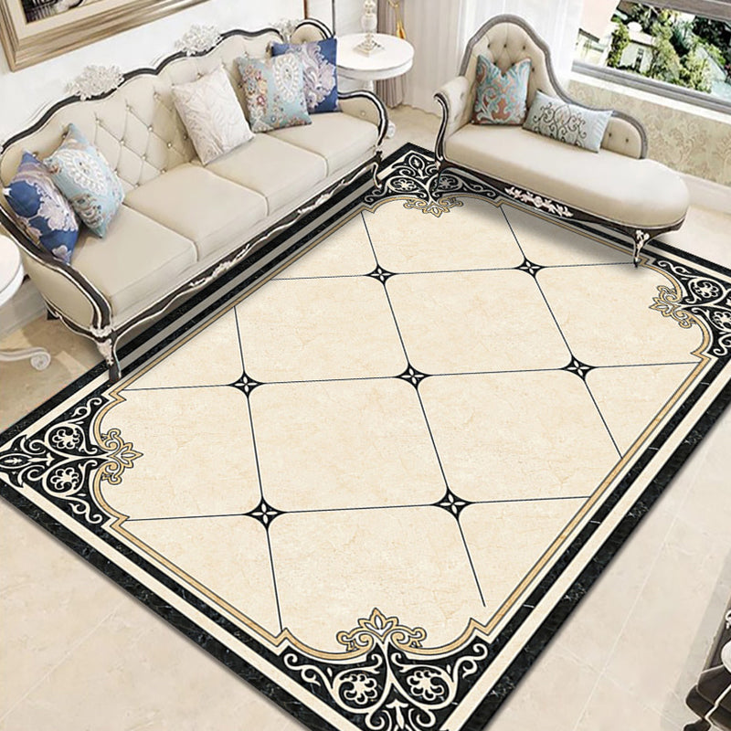 Nostalgia Geometric Printed Rug Multicolored Polyester Indoor Rug Non-Slip Backing Pet-Friendly Rug for Living Room
