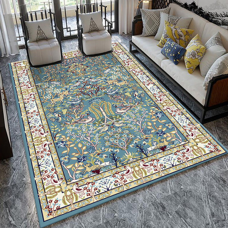 Formal Living Room Carpet Multicolored Plant Print Carpet for Indoors Polypropylene Non-Slip Back Pet-Friendly Carpet