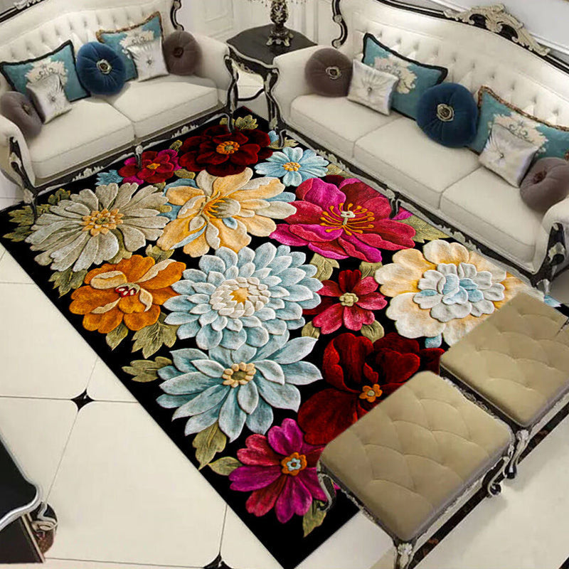 Formal Living Room Carpet Multicolored Plant Print Carpet for Indoors Polypropylene Non-Slip Back Pet-Friendly Carpet