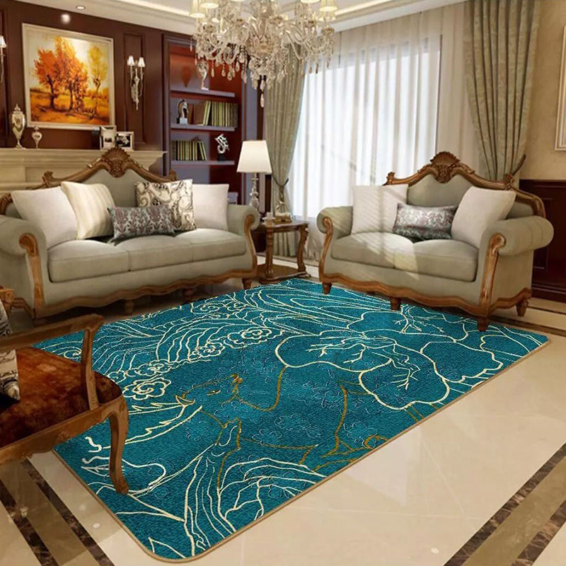 Formal Living Room Carpet Multicolored Plant Print Carpet for Indoors Polypropylene Non-Slip Back Pet-Friendly Carpet
