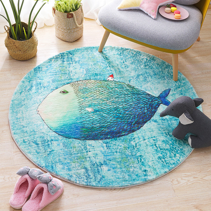 Beautiful Children's Room Rug Blue Cartoon Printed Indoor Rug Lambswool Non-Slip Backing Stain Resistant Area Rug