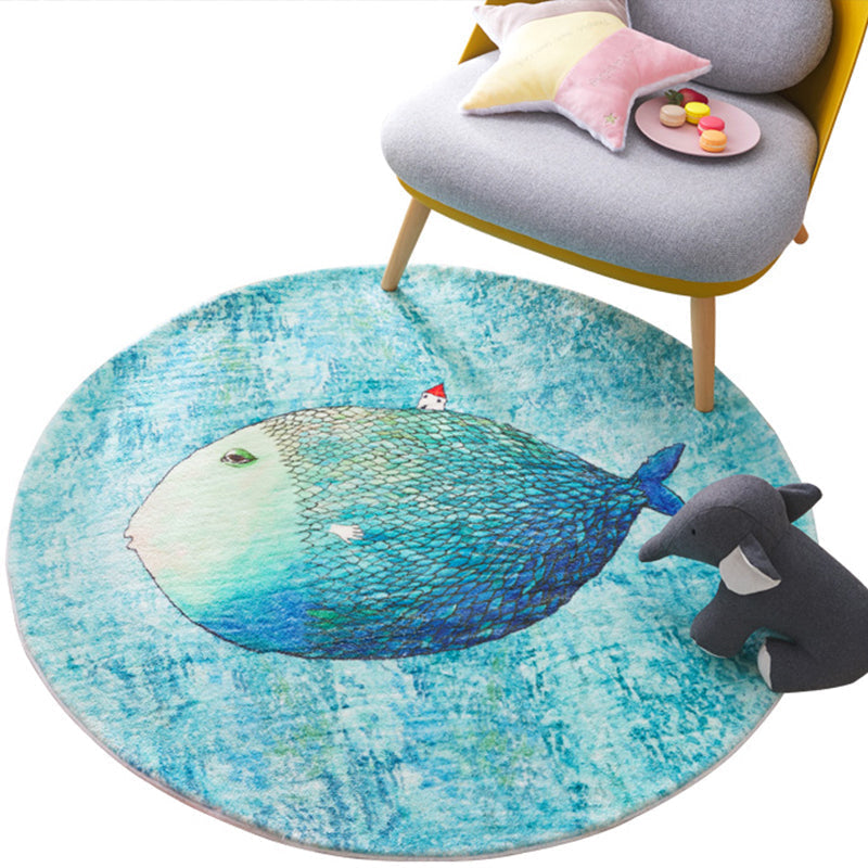 Beautiful Children's Room Rug Blue Cartoon Printed Indoor Rug Lambswool Non-Slip Backing Stain Resistant Area Rug