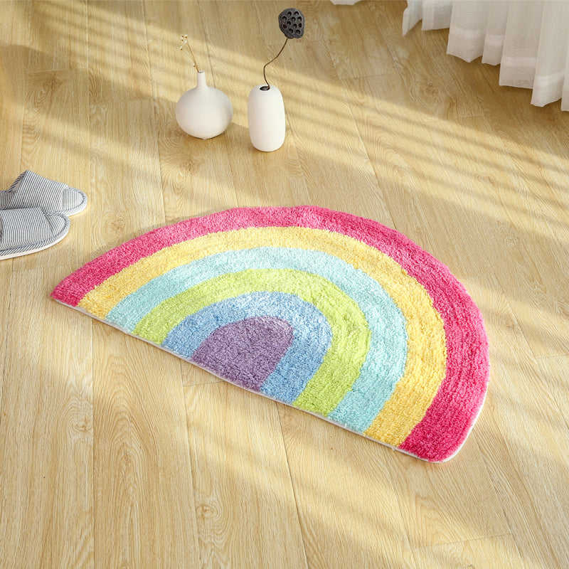 Fantasy Rainbow Pattern Rug Red Cotton Door Mat Pet Friendly Stain Resistant Easy to Care Door Mat for Children's Room