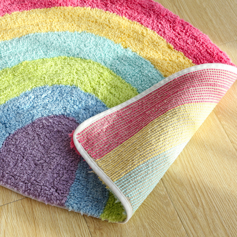 Fantasy Rainbow Pattern Rug Red Cotton Door Mat Pet Friendly Stain Resistant Easy to Care Door Mat for Children's Room