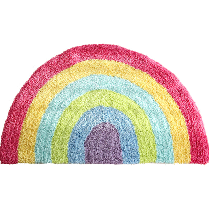 Fantasy Rainbow Pattern Rug Red Cotton Door Mat Pet Friendly Stain Resistant Easy to Care Door Mat for Children's Room