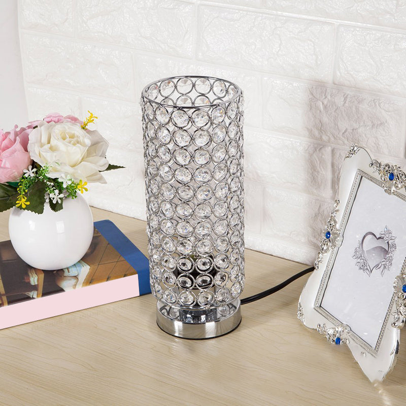Crystal Table Lamp - Modern Night Light with Chrome Finish