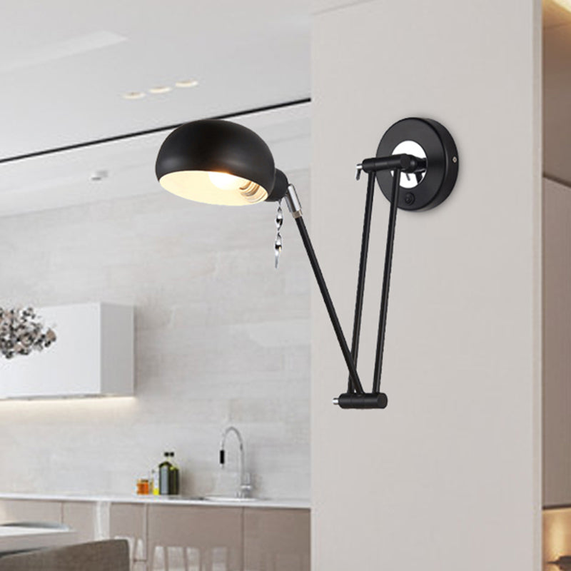Bowl Living Room Wall Light with Swivel Arm Industrial Retro Metallic 1 Light Black Reading Wall Light