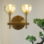 Modernism Dome Wall Lamp Fixture Clear Crystal 1/2-Light Living Room Wall Mounted Lamp in Brass Finish