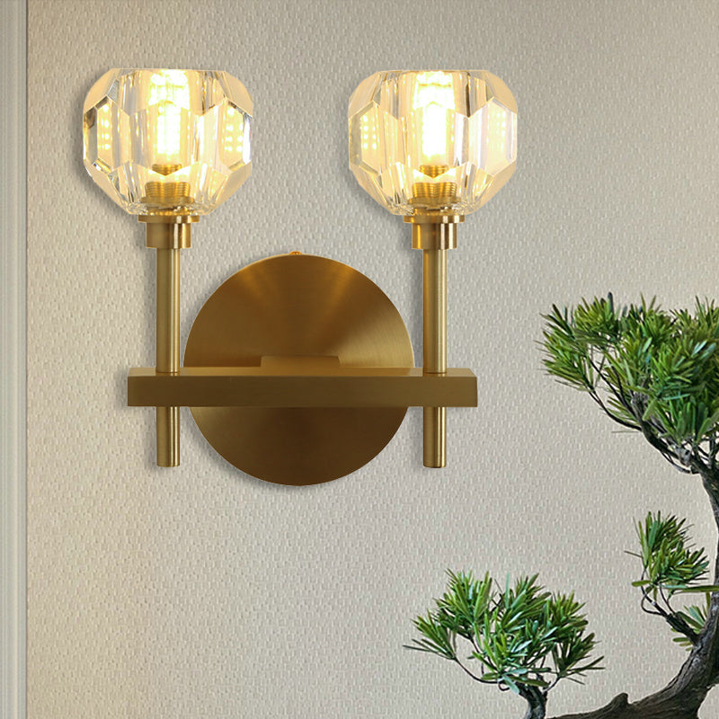 Modernism Dome Wall Lamp Fixture Clear Crystal 1/2-Light Living Room Wall Mounted Lamp in Brass Finish