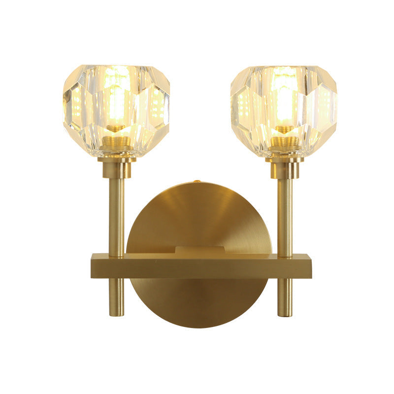 Modernism Dome Wall Lamp Fixture Clear Crystal 1/2-Light Living Room Wall Mounted Lamp in Brass Finish