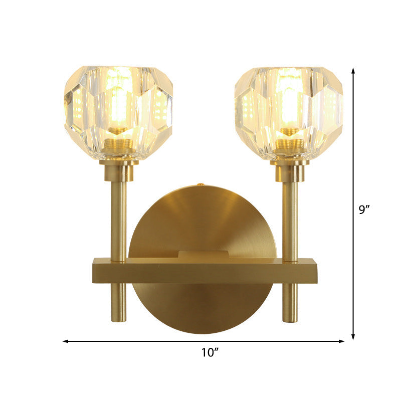 Modernism Dome Wall Lamp Fixture Clear Crystal 1/2-Light Living Room Wall Mounted Lamp in Brass Finish