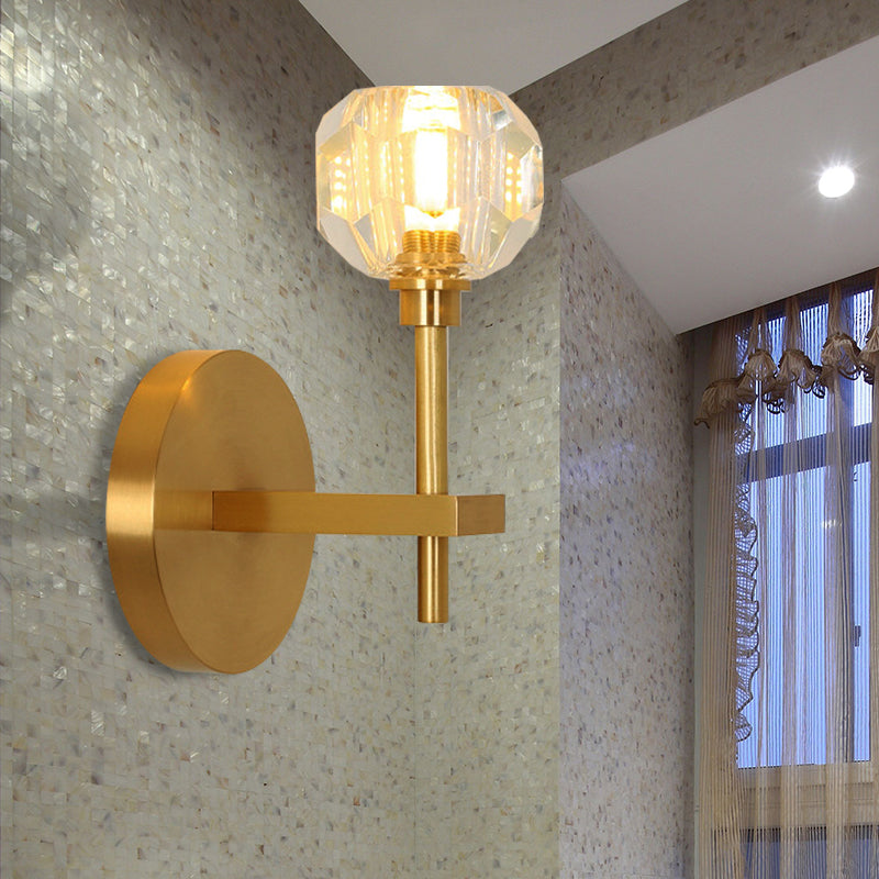 Modernism Dome Wall Lamp Fixture Clear Crystal 1/2-Light Living Room Wall Mounted Lamp in Brass Finish