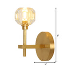 Modernism Dome Wall Lamp Fixture Clear Crystal 1/2-Light Living Room Wall Mounted Lamp in Brass Finish