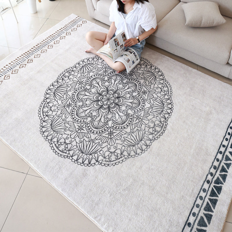 Moroccan living room rug Multicolored flower print rug lamb wool non-slip backing washable indoor rug