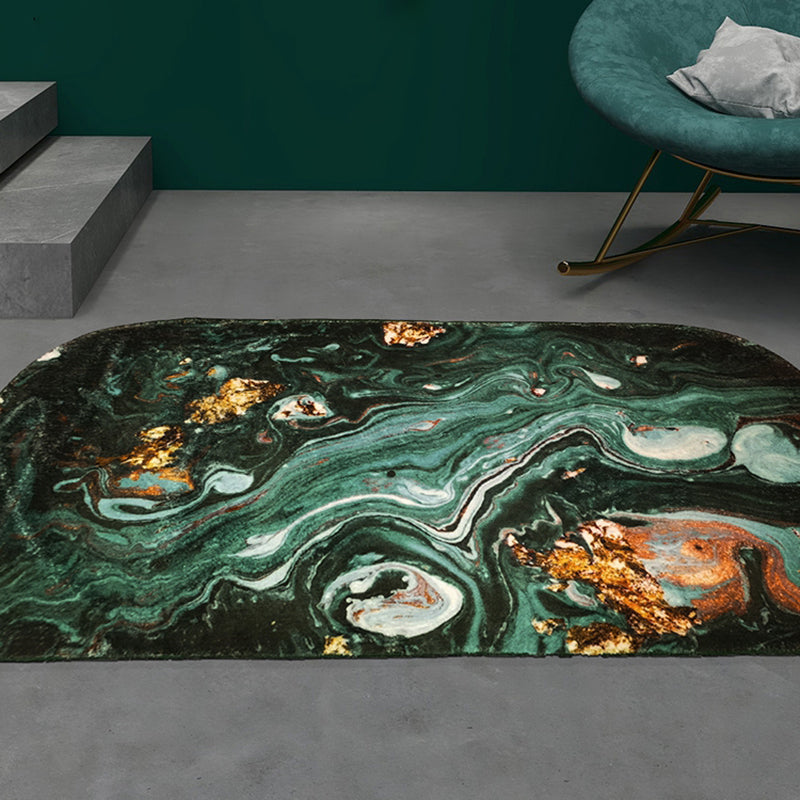 Blackish green abstract patterned rug polypropylene minimalist indoor rug non-slip backing pet-friendly area rug for decoration