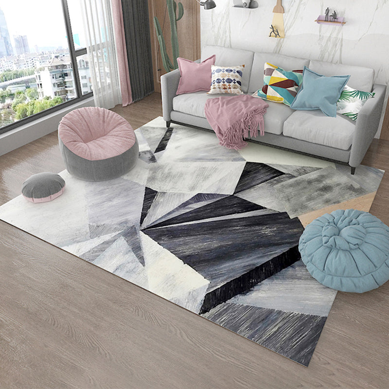 Simple Living Room Carpet Multicolored Geometric Pattern Indoor Carpet Synthetic Non-Slip Back Pet-Friendly Area Rug