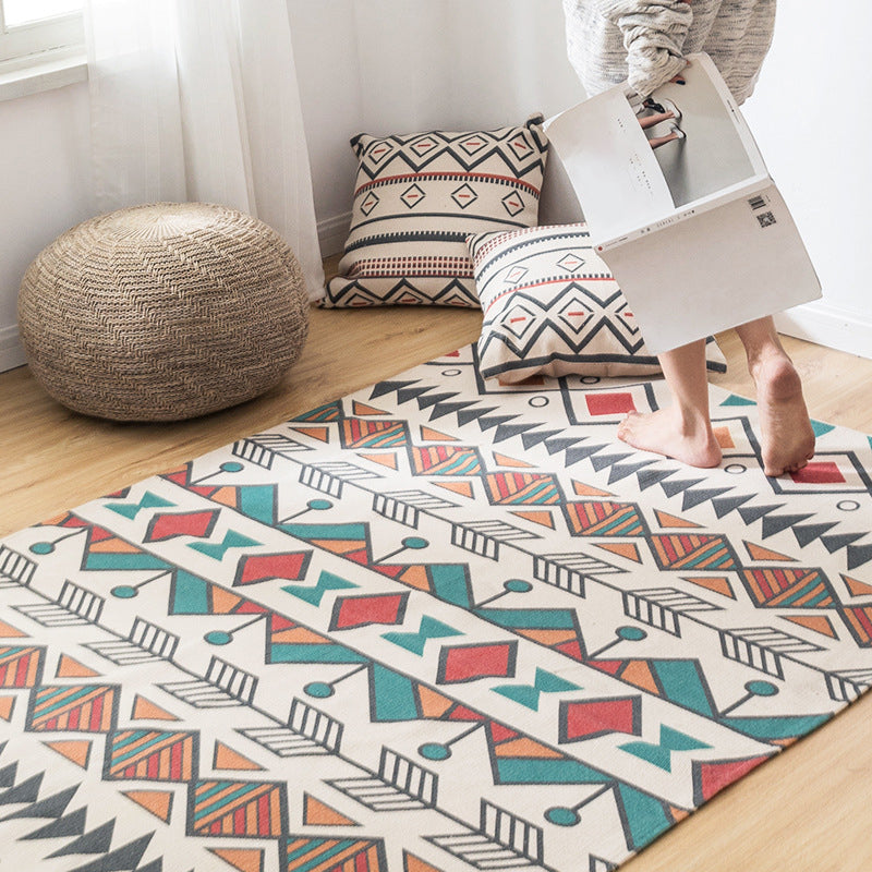Southwest Bedroom Carpet Multicolored Tribal Printed Area Rug Jute Pet-Friendly Stain-Resistant Indoor Carpet