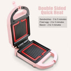 2-in-1 Sandwich Maker & Toaster | Non-Stick Auto-Sealing Plates for Quick Breakfasts, Snacks & Easy Cleanup