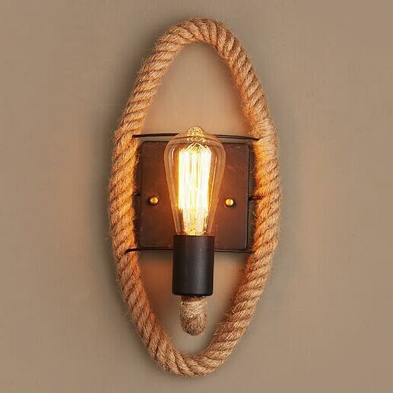 Metal Open Bulb Wall Lamp Country House 1 Main Corridor Wall Lamp with Rope Ring in Brown