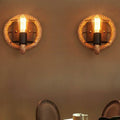 Metal Open Bulb Wall Lamp Country House 1 Main Corridor Wall Lamp with Rope Ring in Brown